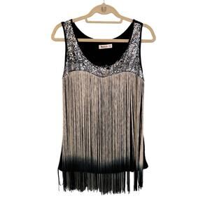 Nextmia Top Womens 2XL Black Silver Sequins Tank Dance Fringed Party Clubwear